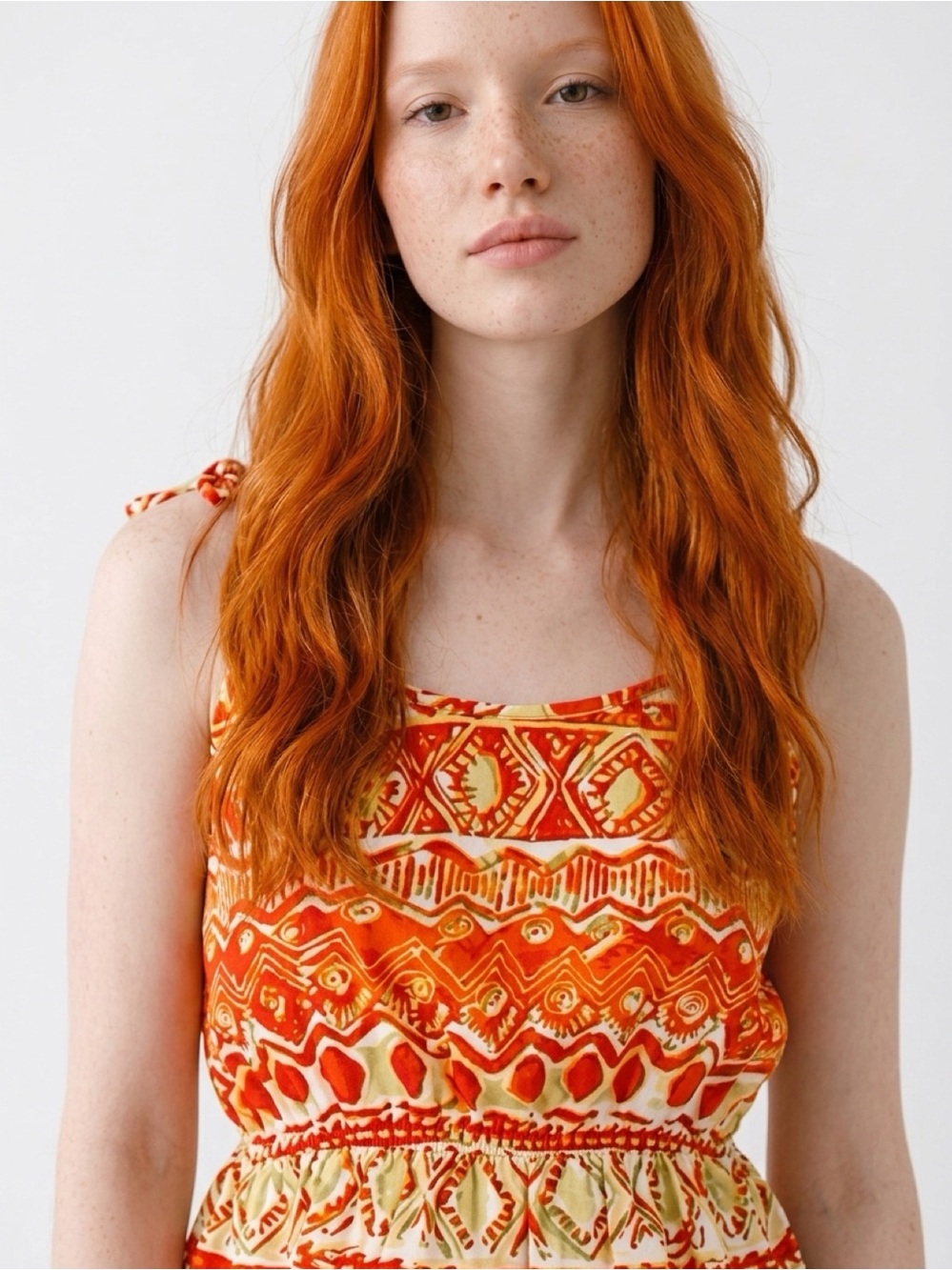 T-BAGS LOS ANGELES Aztec Print Ruffle Hem Crop Top